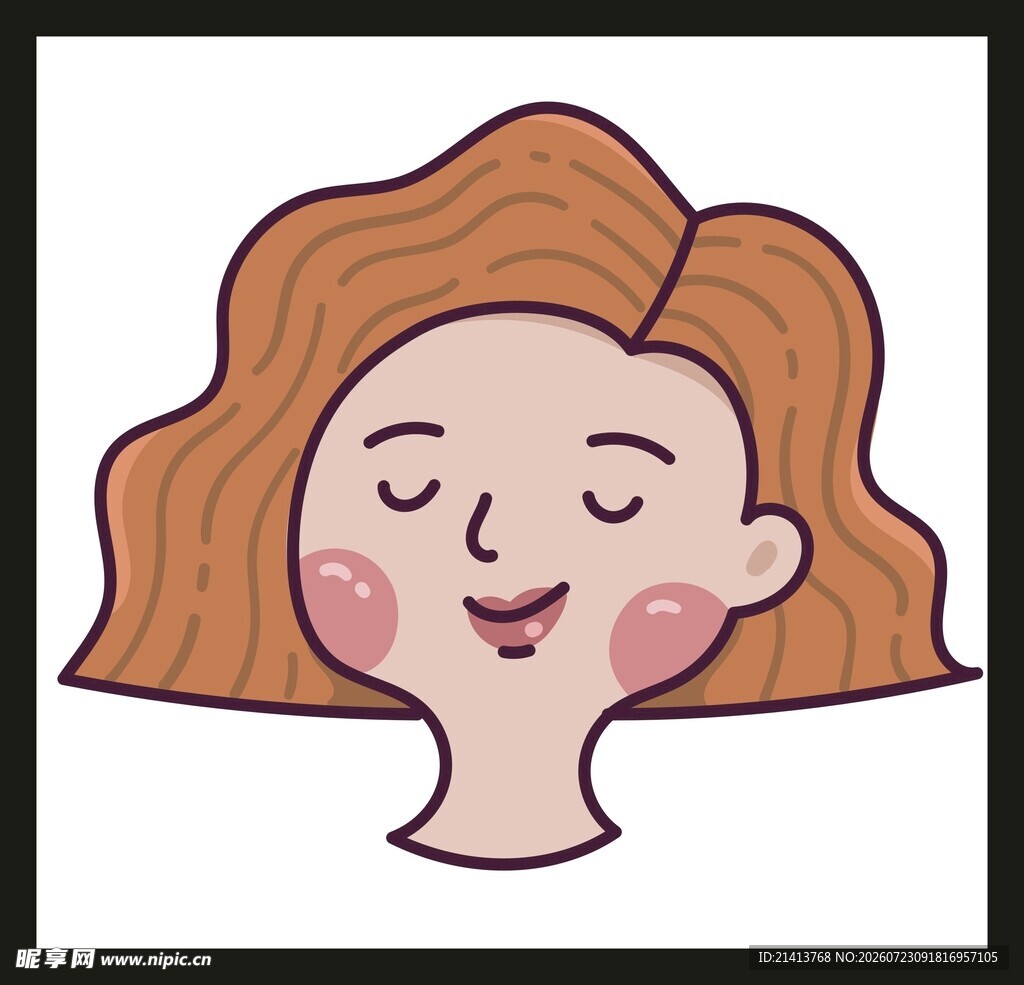 微笑闭眼的卡通女性头像
