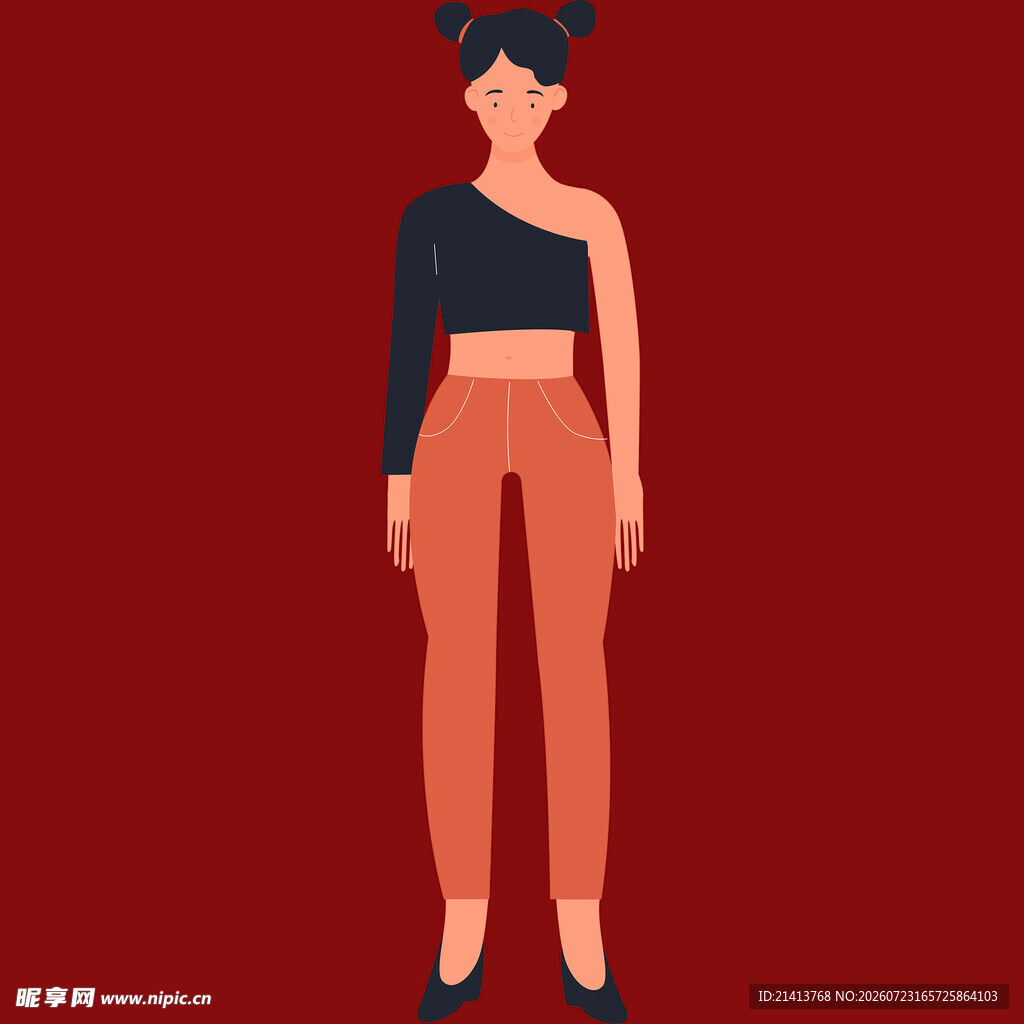 时尚单肩上衣穿搭女性形象