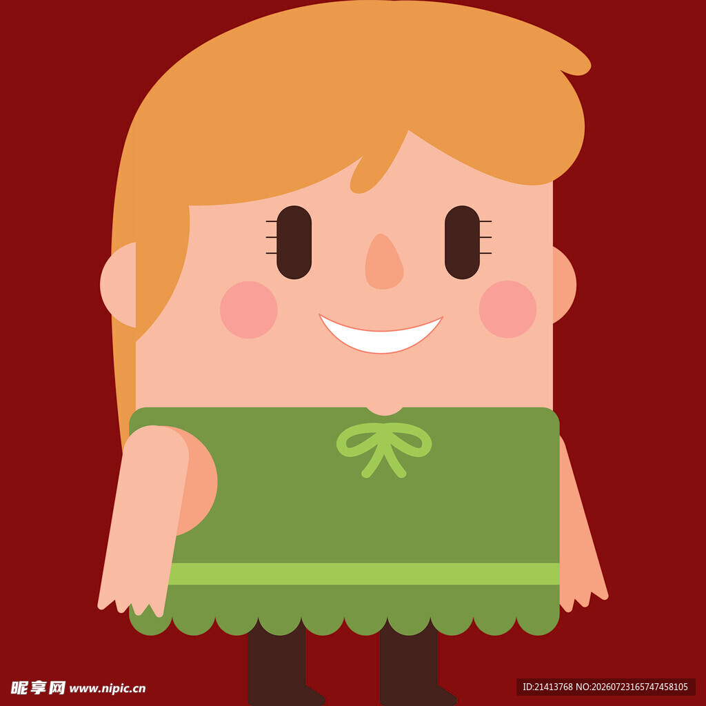 卡通风格金发绿衣小女孩