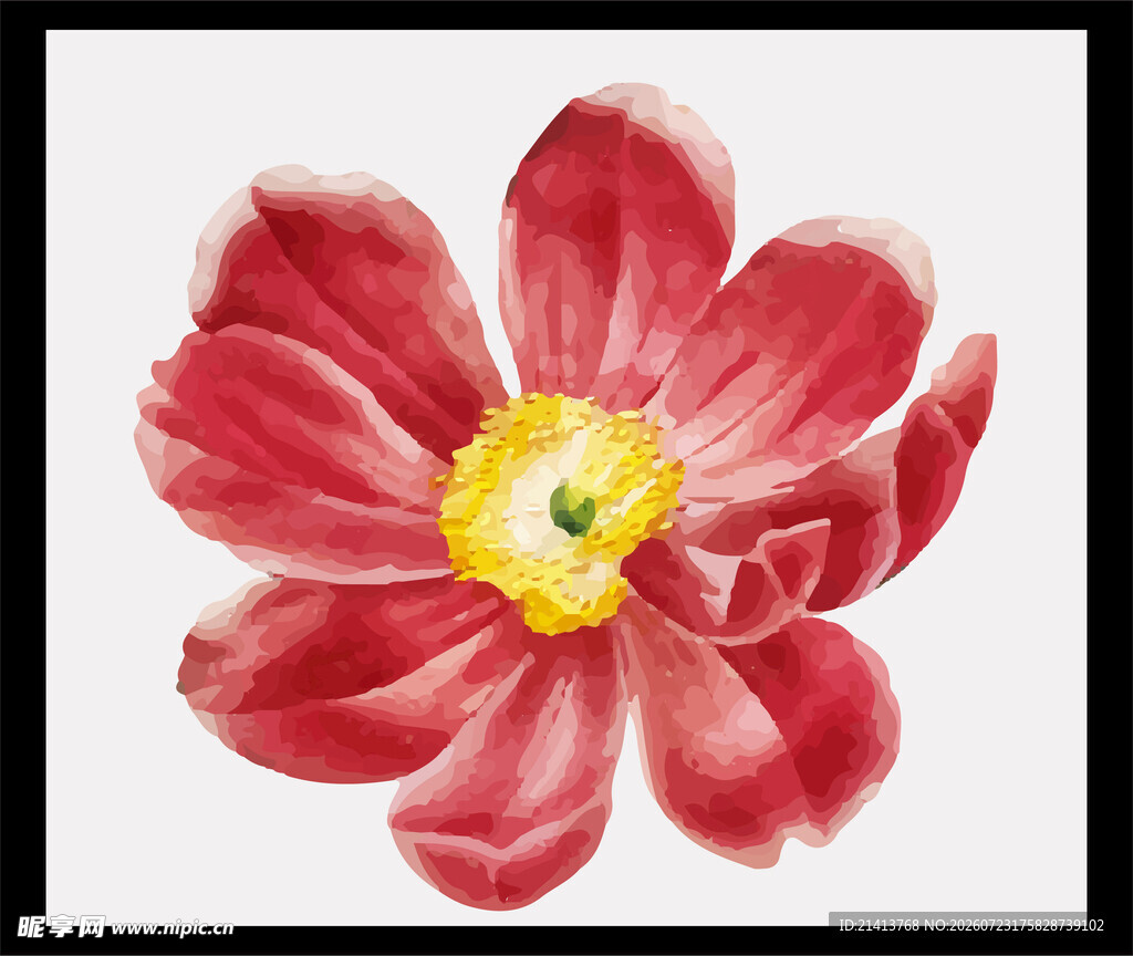 红色花朵水彩画艺术作品
