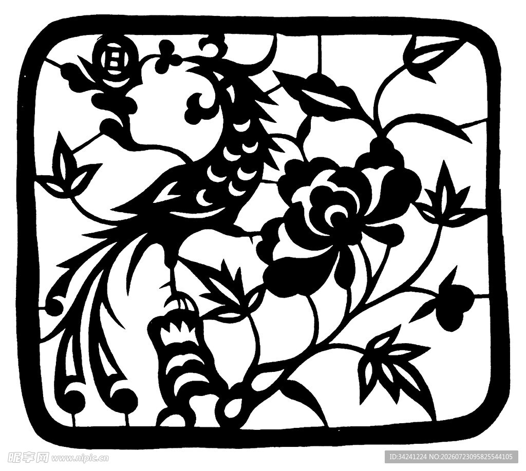中式花鸟剪纸图案