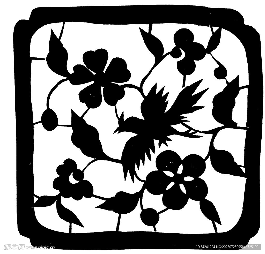 中式花鸟剪纸图案