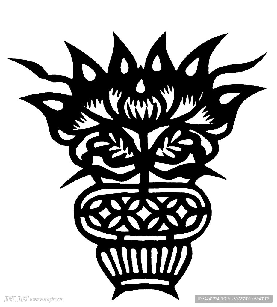 传统中式莲花盆栽图案