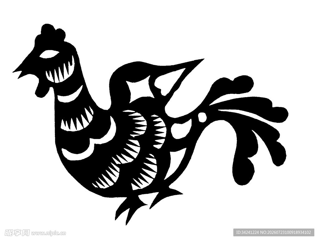 传统剪纸风公鸡图案