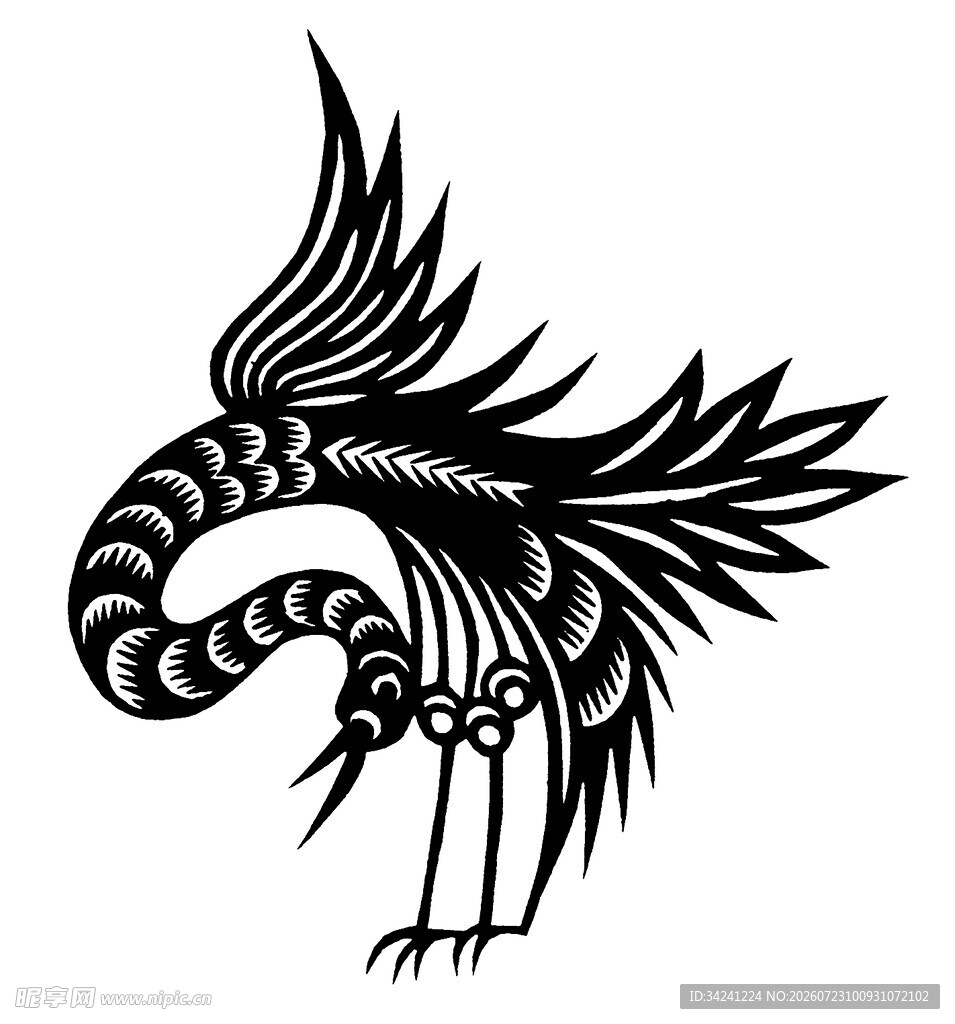 神秘图腾剪纸飞鸟