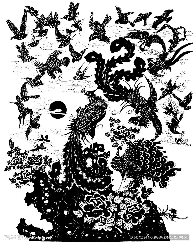黑白骷髅花卉插画艺术