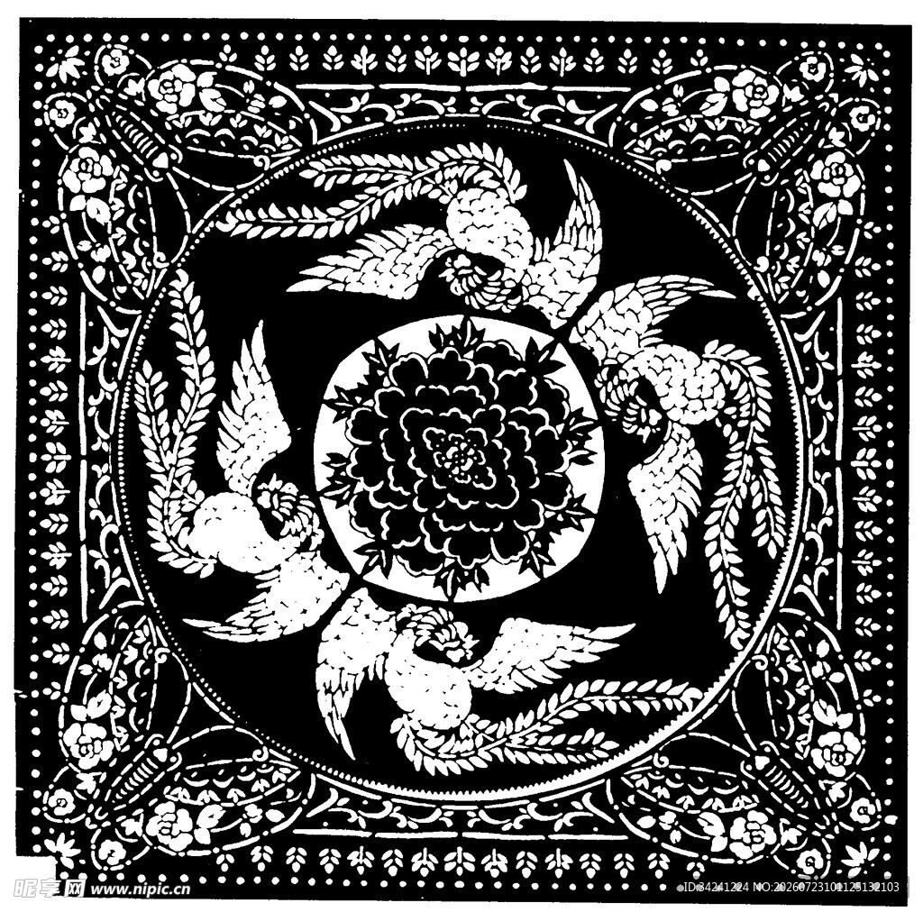 黑白神秘花纹剪纸图案