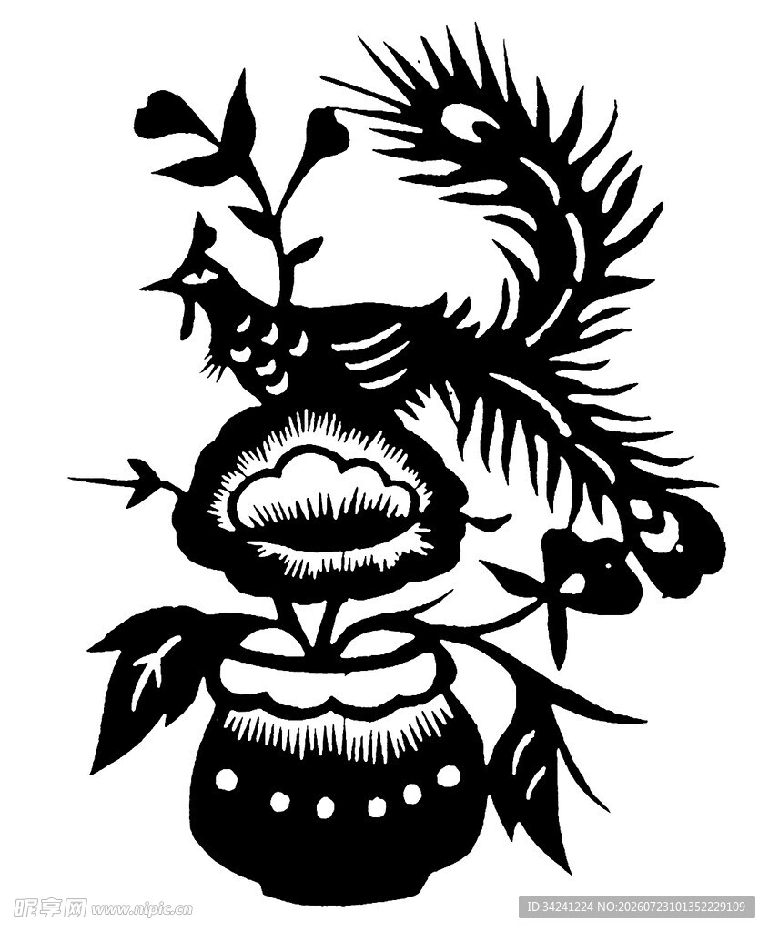 中式传统花卉瓶饰图案
