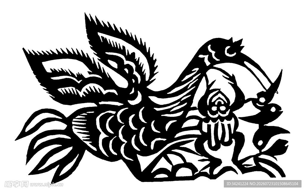 传统剪纸风凤凰图案