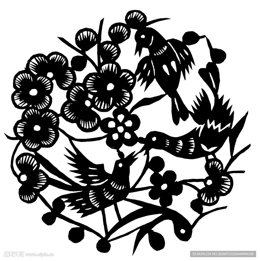 花鸟剪纸图案