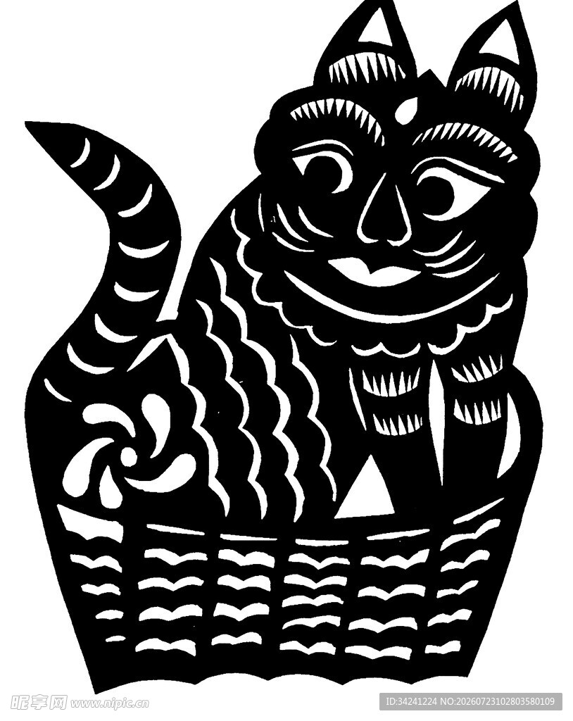 传统剪纸黑猫图案