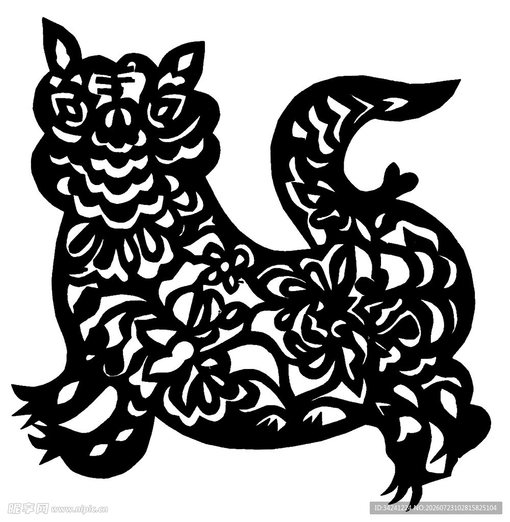 传统剪纸风黑猫图案