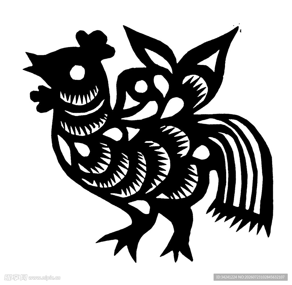 传统剪纸风公鸡图案