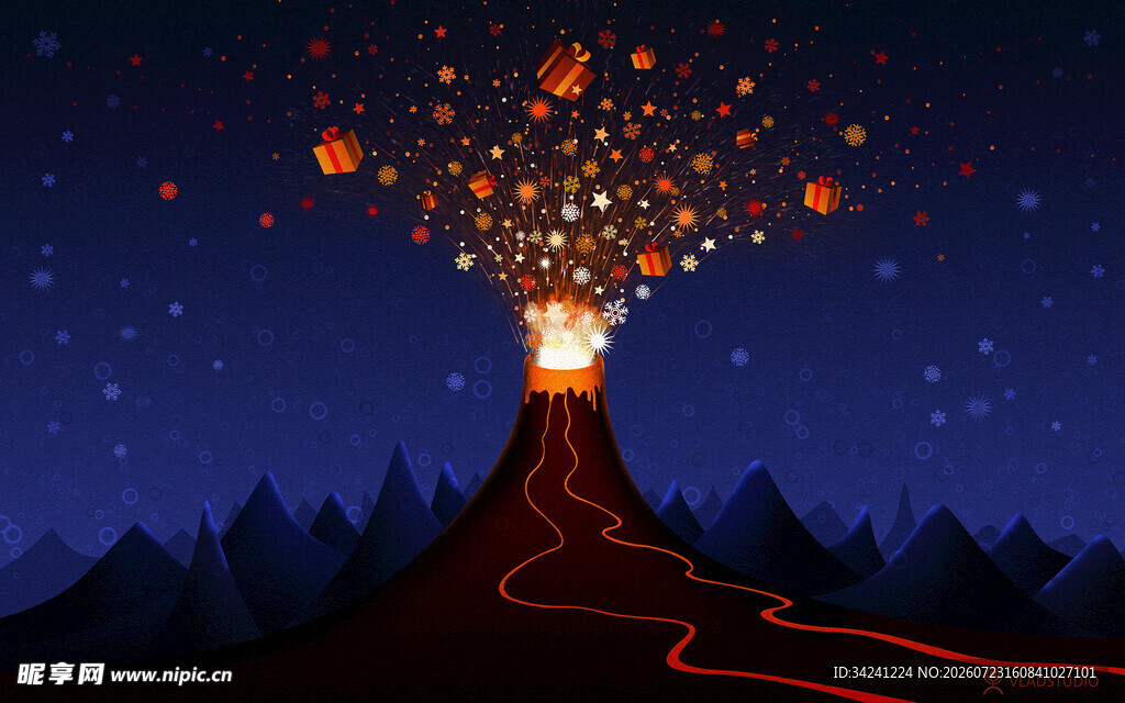 夜空中喷发的绚烂火山