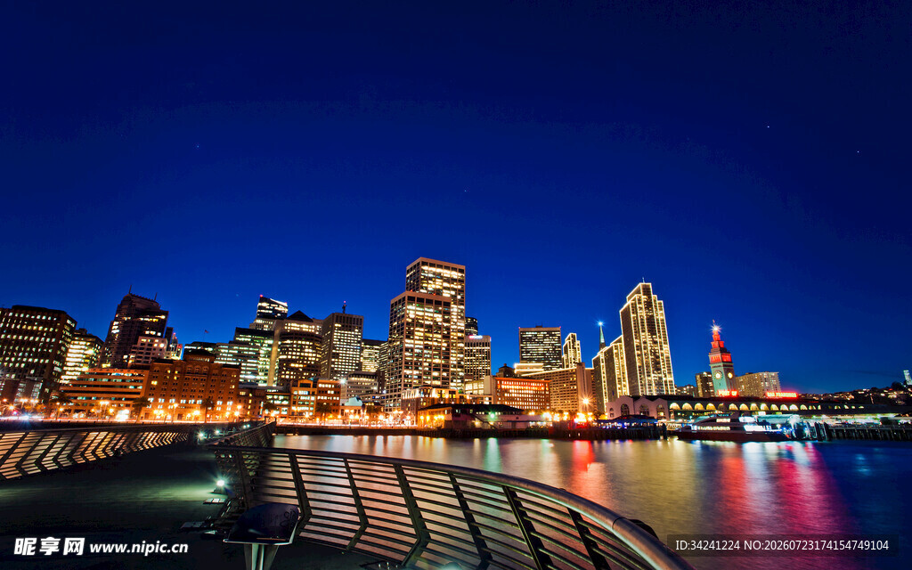 城市璀璨夜景河畔繁华