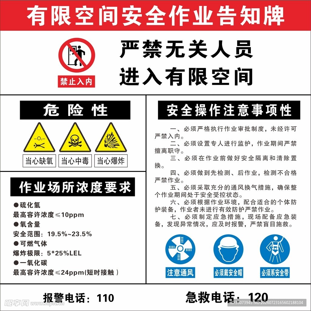 有限空间安全作业告知牌