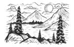 山水线稿插画
