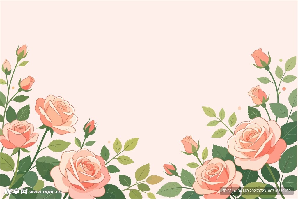 粉色玫瑰花卉边框图案