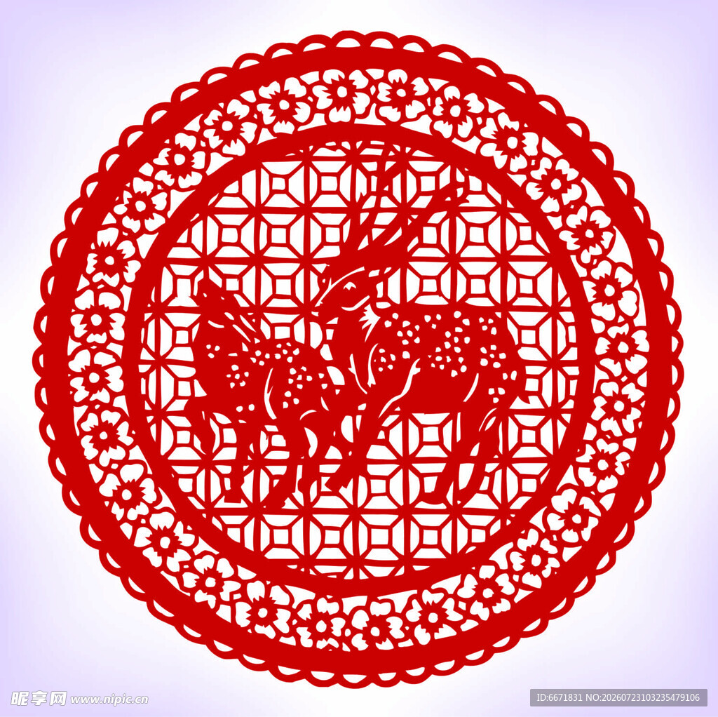 圆形红色剪纸图案