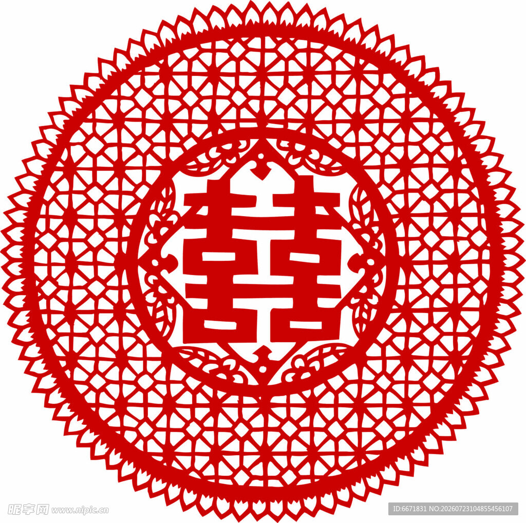 红色双喜剪纸图案