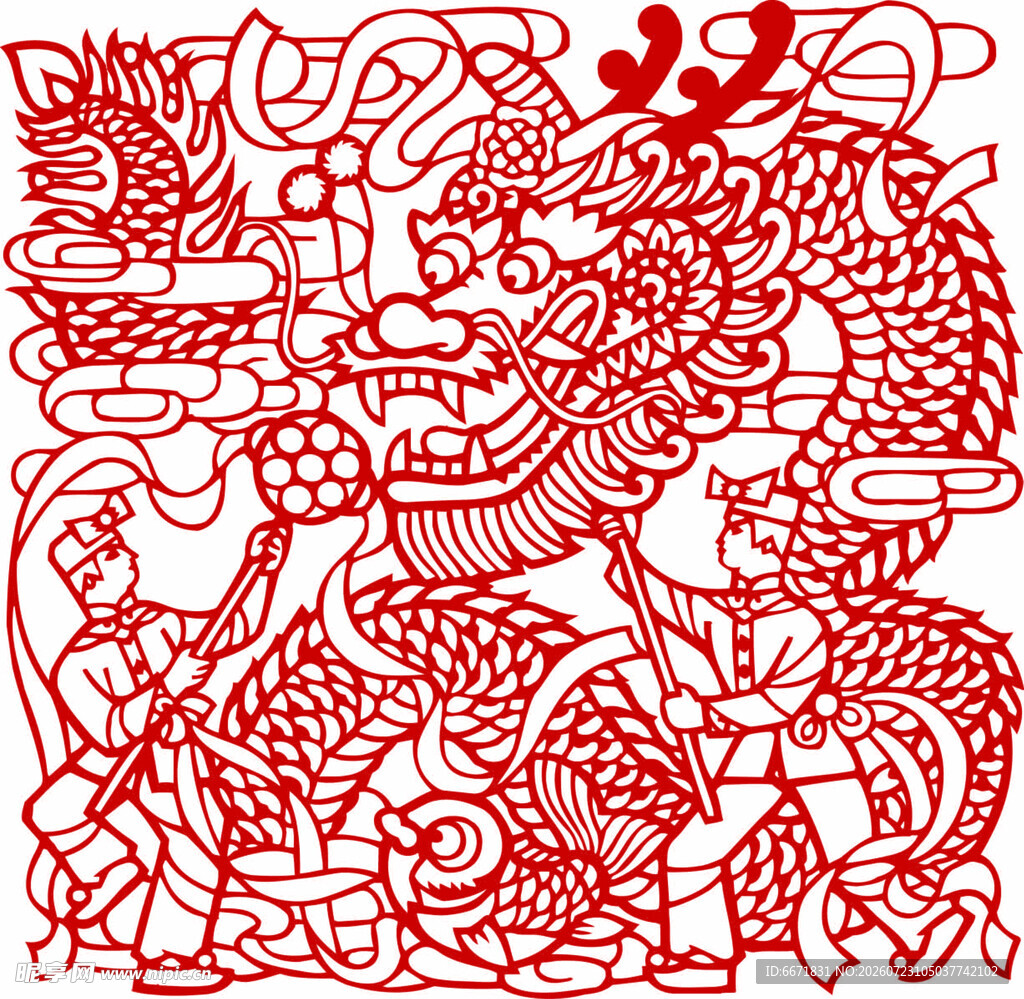 传统龙凤呈祥剪纸艺术