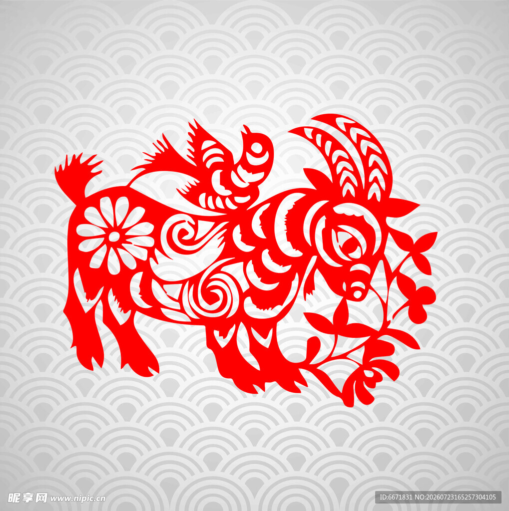 红色剪纸风吉祥羊图案