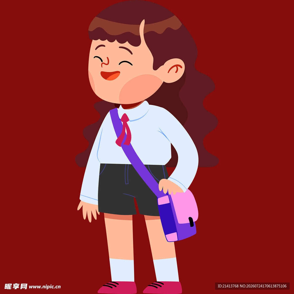 背着书包的可爱小女孩