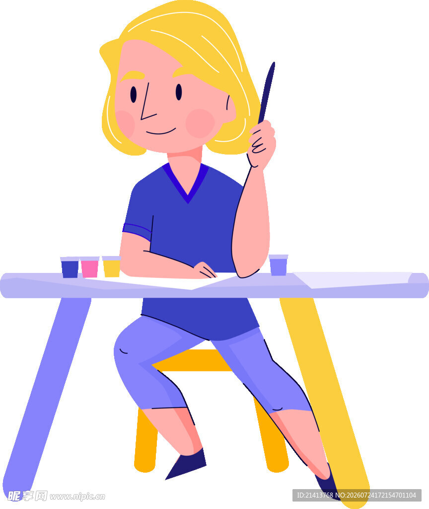 女孩专注画画