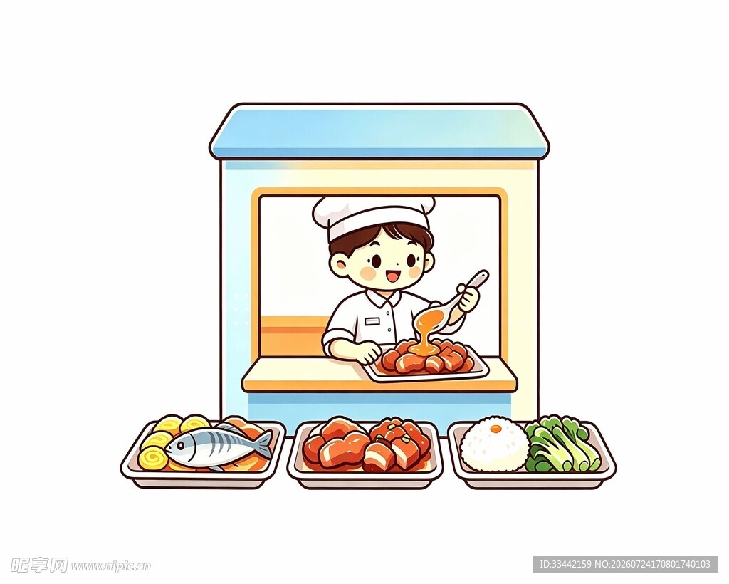 左侧打饭卡通元素