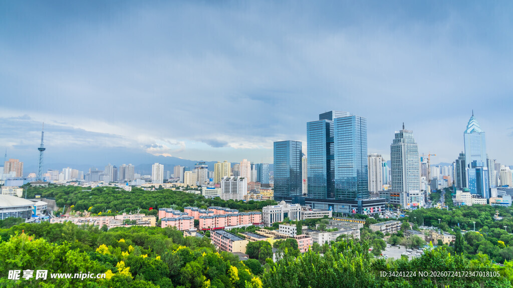 城市绿意与高楼景观