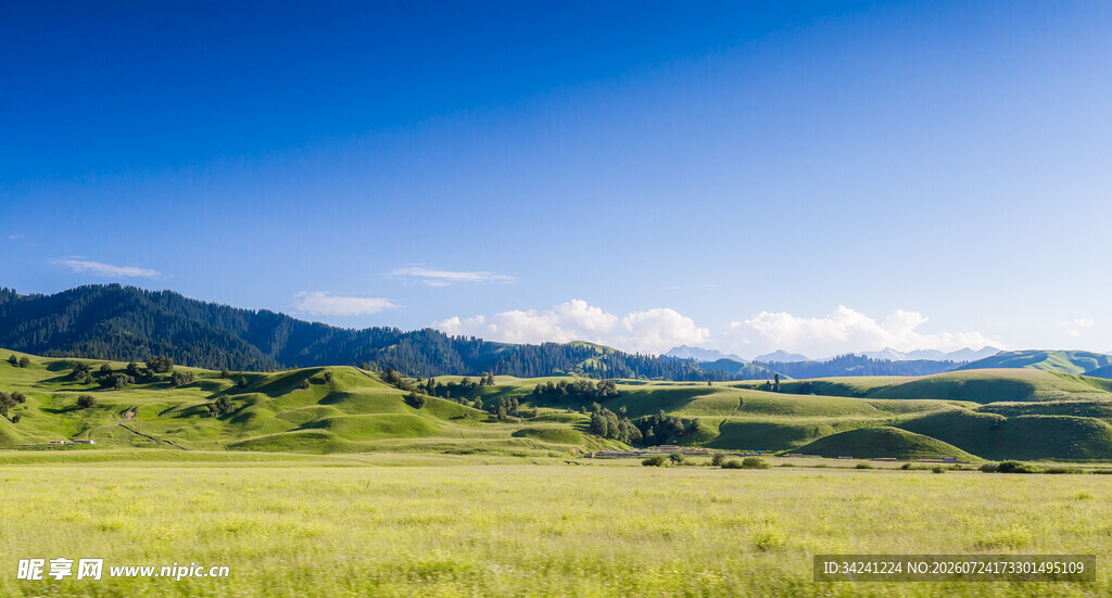 广袤草原与远山蓝天美景