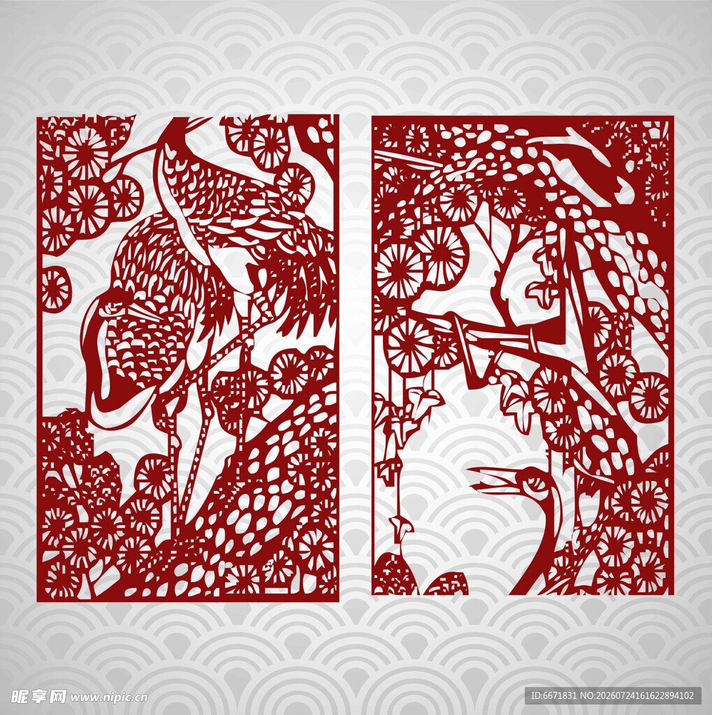 传统中式剪纸花鸟图案