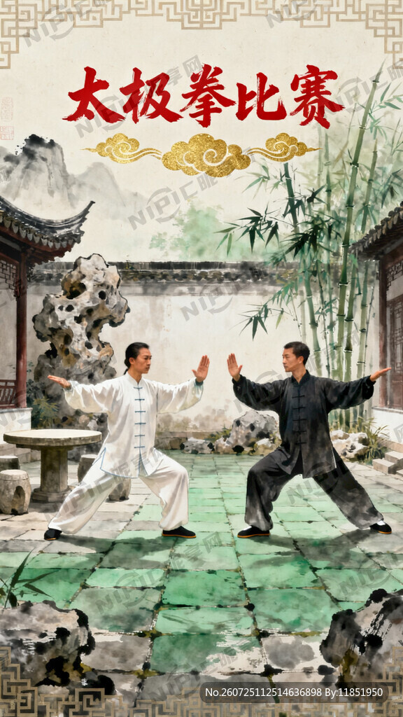 做个打太极挙的比赛背景图