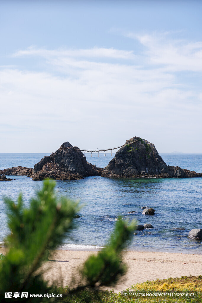 海边双岩与绿植美景
