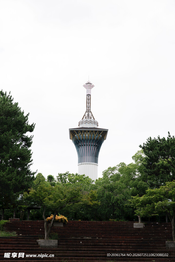 城市中的高耸电视塔景观