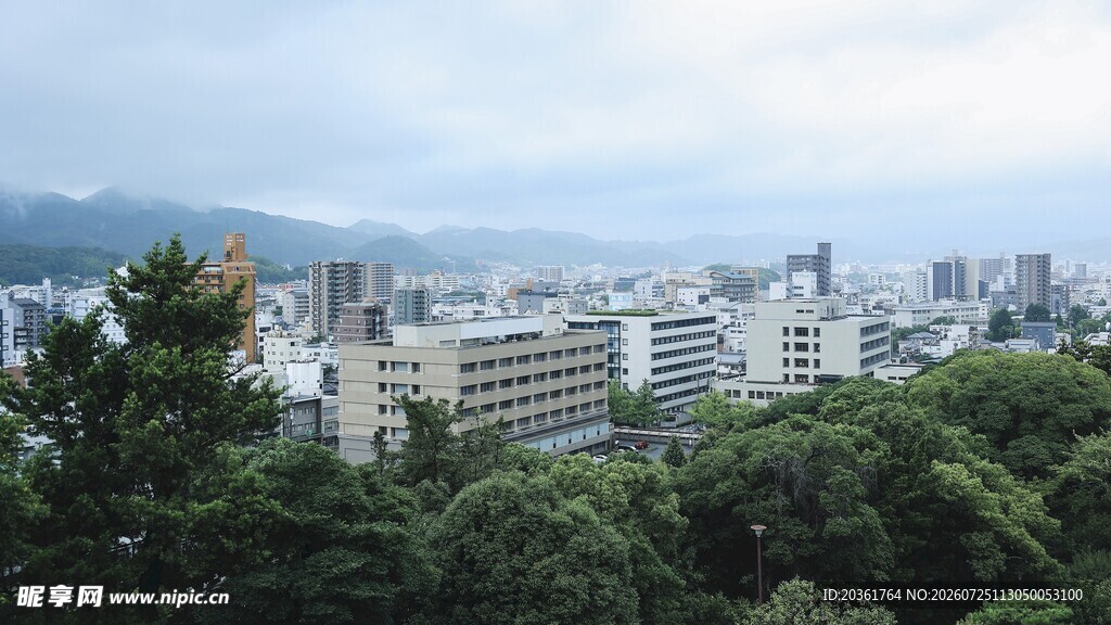城市与山林相映的景致