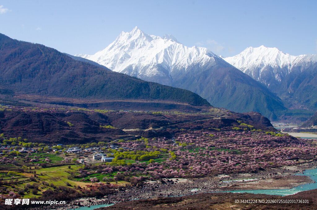 壮丽雪山下的河谷风光