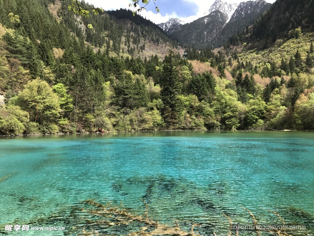 梦幻蓝湖山林环绕之景