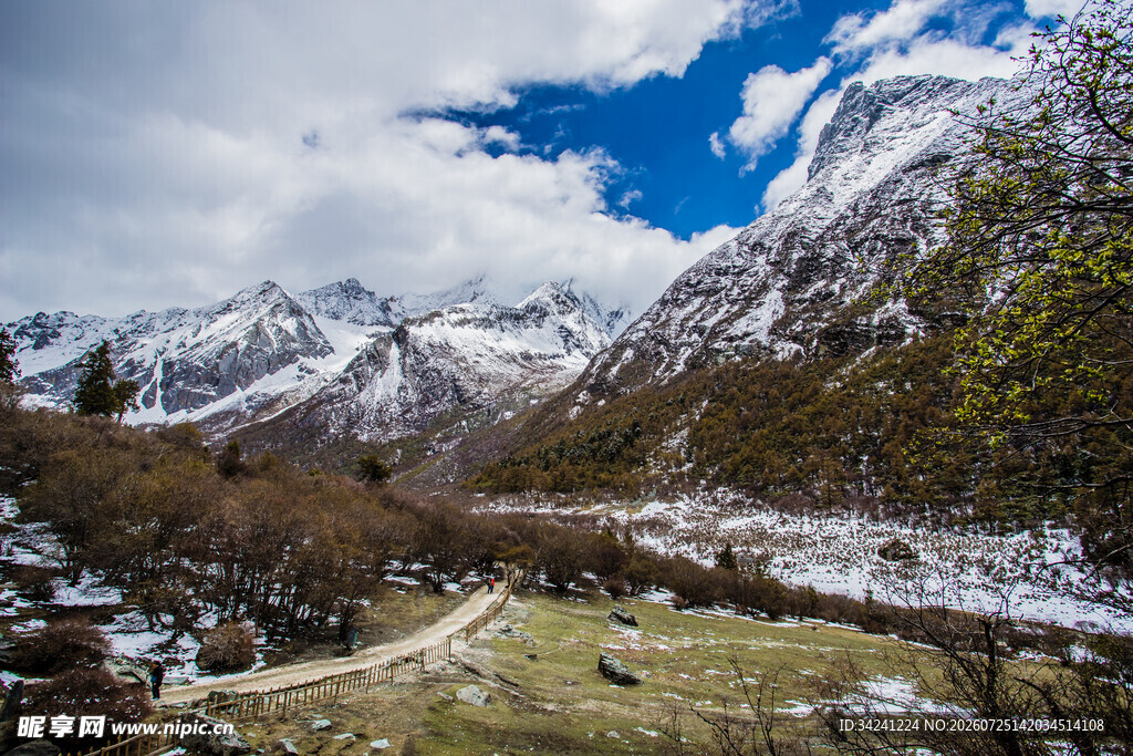 雪山下的山谷风光