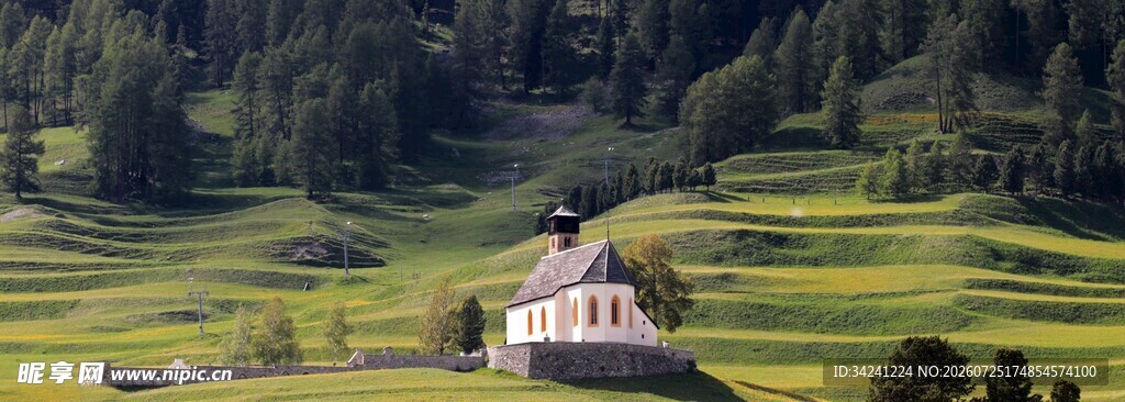 山间小屋田园风光美景