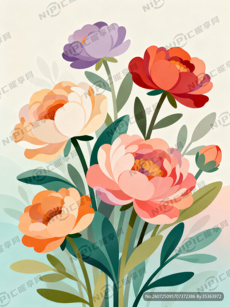 手绘多彩花卉插画图片