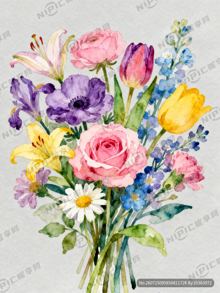 手绘多彩花卉插画图片