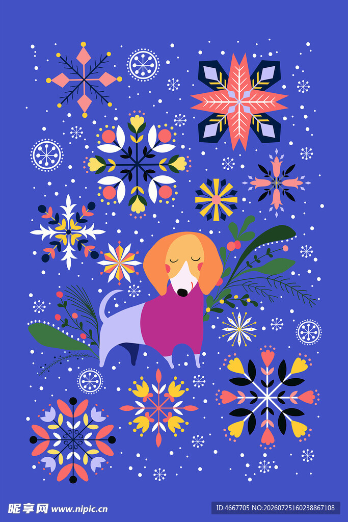冬日女孩与缤纷雪花图案