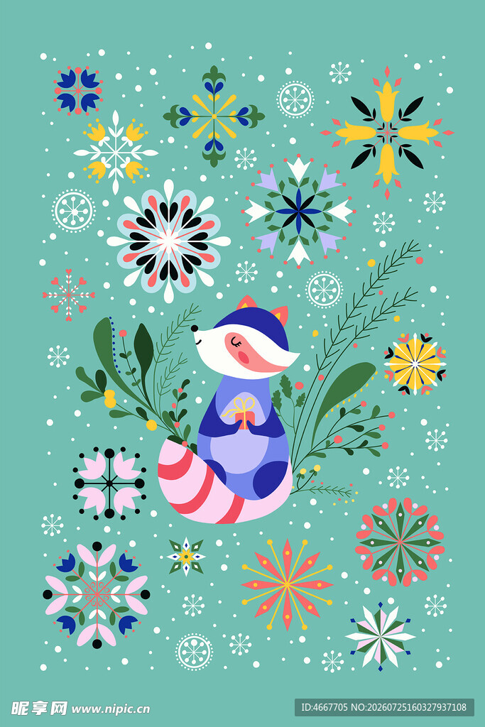 冬日雪人花卉装饰插画