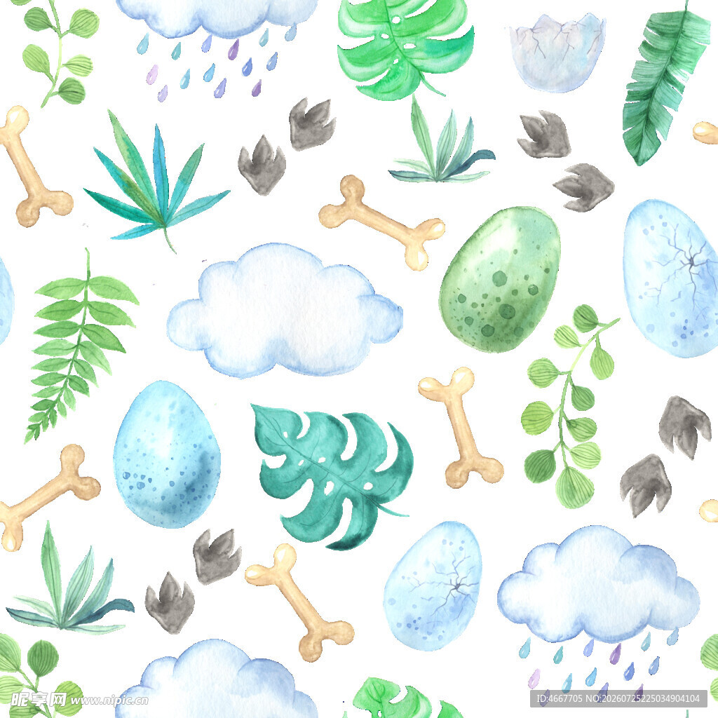 水彩风动植物元素插画