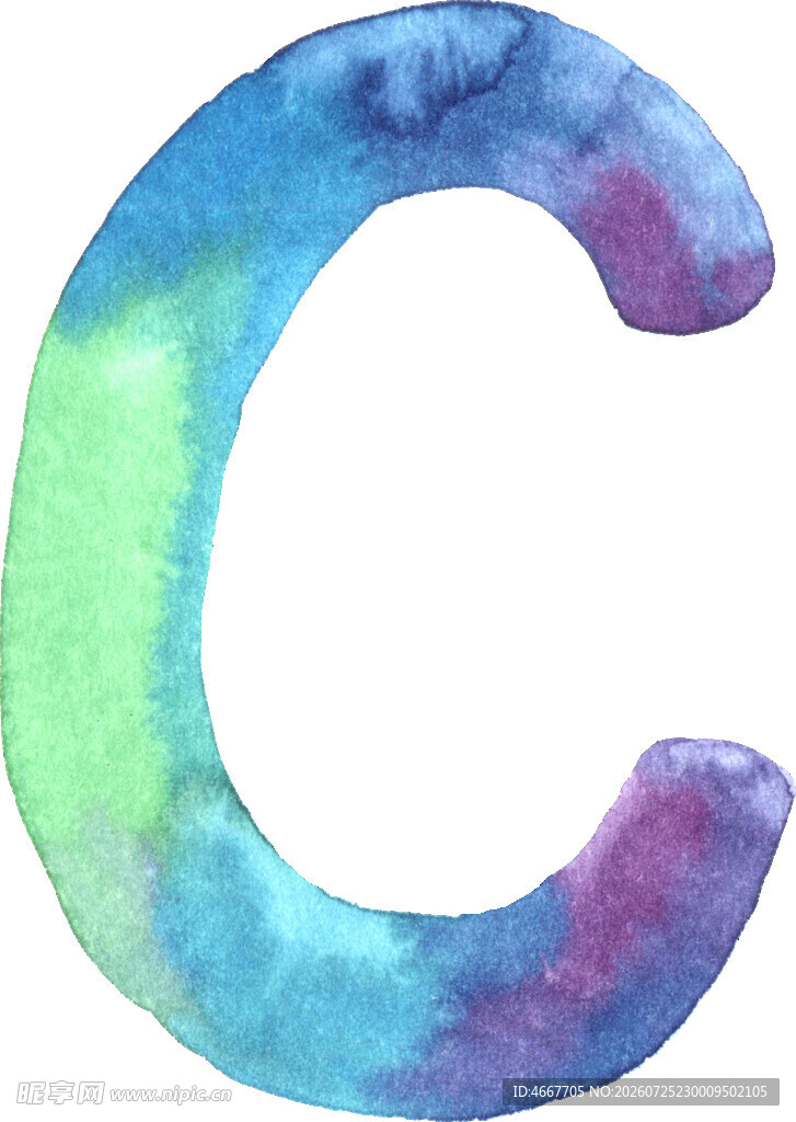 水彩风格字母C