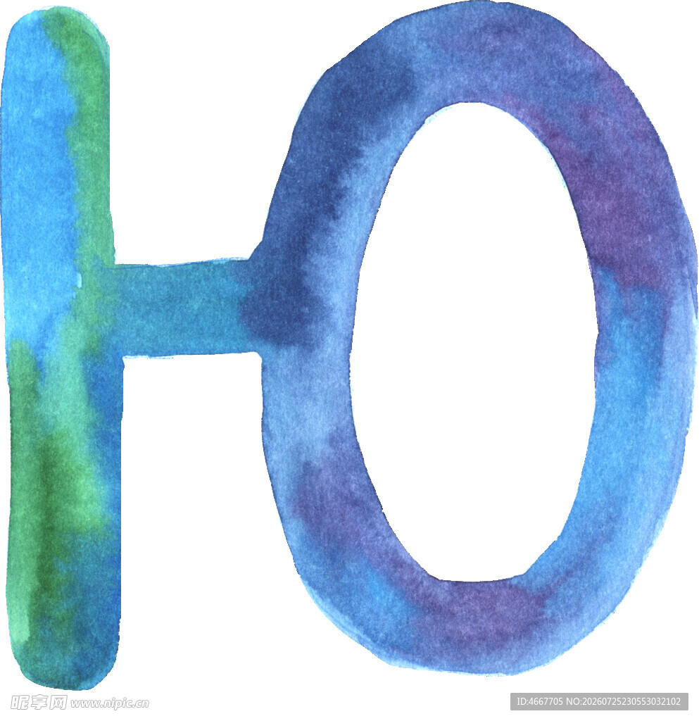 水彩绘制的字母HO