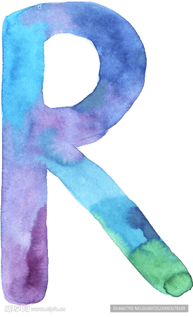 水彩风格字母R