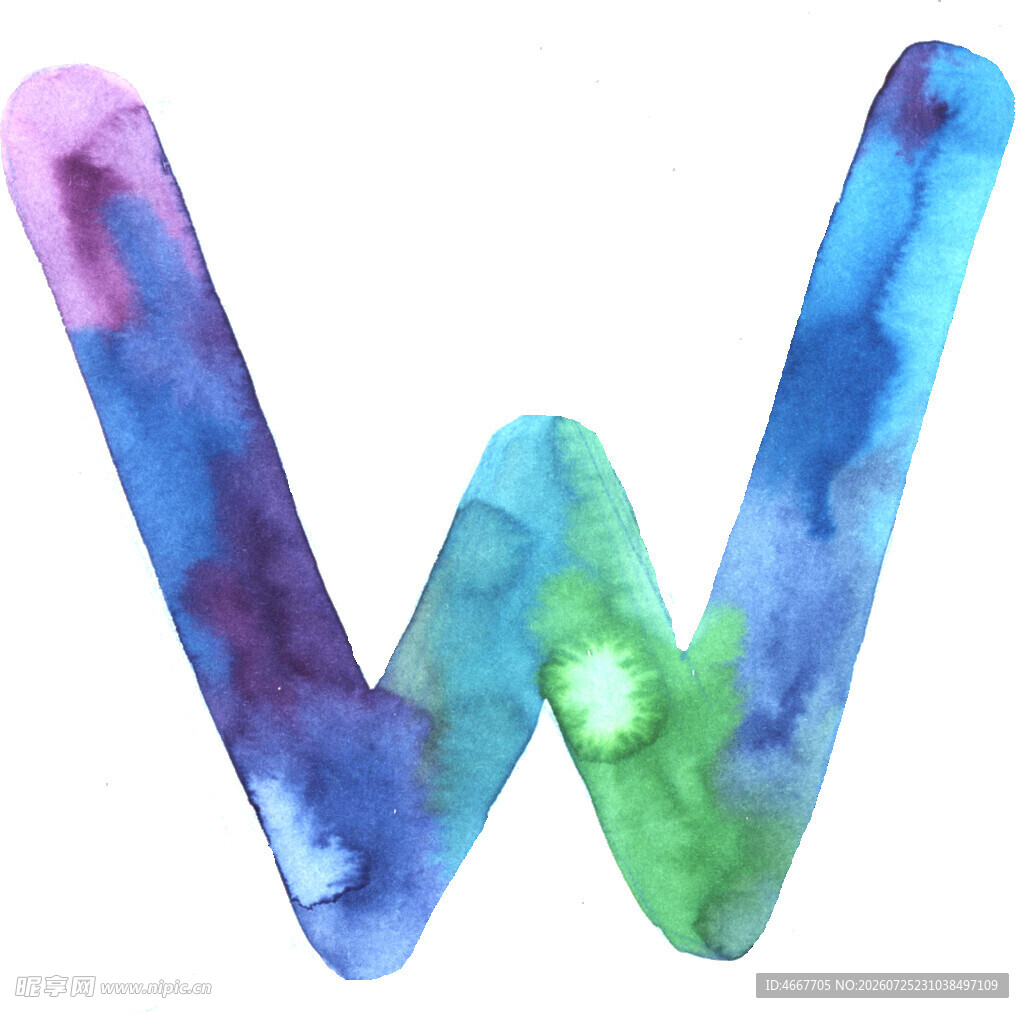 水彩风格字母W