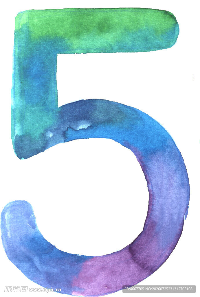 水彩风格数字5